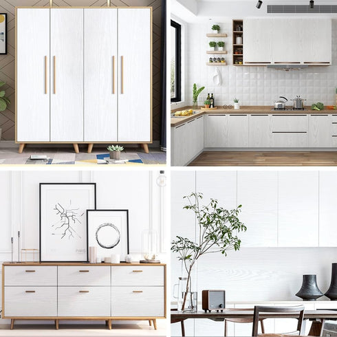 Arthome White Wood Contact Paper,11x100 inch Self Adhesive Wallpaper Waterproof Gloss PVC Vinyl, Oil Proof,White Wood Vinyl Paper for Furniture Co...