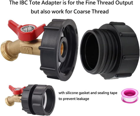 275-330 Gallon IBC Tote Tank Adapter 2" Fine Thread - 1/2" Male NPT Inlet × 3/4" Male GHT Outlet, Brass hose Faucet Garden Hose Connector...