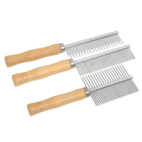 Professional Metal Dog Grooming Comb | 3 PCS Wooden Handled Pet Comb for Dogs and Cats | Removes Tangles, Dematting, Detangling | Great for Matted...