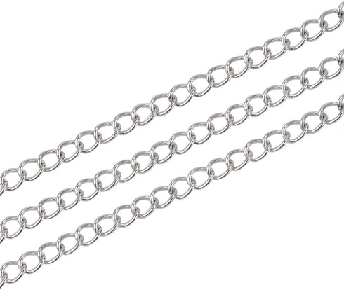 Pandahall 32.8 Feet/10M 304 Stainless Steel Curb Chains with Spool Stainless Steel Color Plated 4x3x1.2mm Soldered Handcraft Chain for Bracelet Ne...
