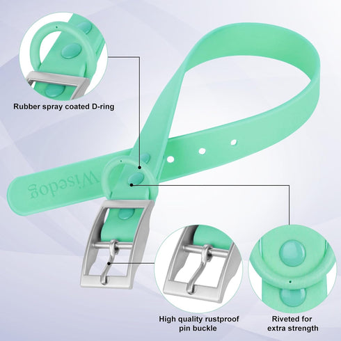 Wisedog Waterproof Dog Collar: Multiple Adjust 7" to 23.6", Soft Rubber Coated Webbing, Easy to Clean, for Small Medium Large Dogs (L|15"-19" × 1 ...
