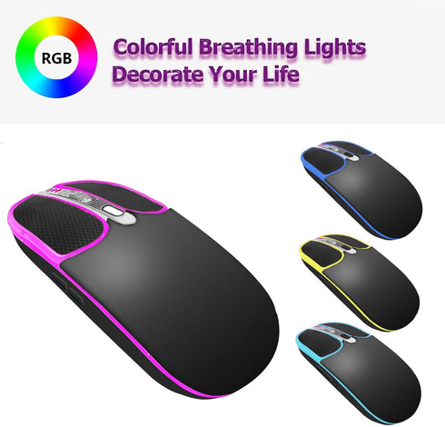 Leather Button Wireless Mouse,Laptop Mouse,LED Mouse with RGB Colorful Light,Slim Silent Mouse Rechargeable,USB C Mouse,Computer Mouse for Noteboo...