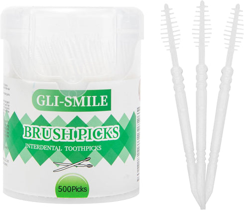 BrushPicks Interdental Toothpicks, Soft Interdental Brushes and Dental Floss Picks 2-in-1, Teeth Plaque Remover 500 Toothpicks, 1 Pack...