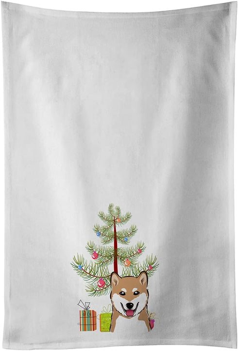 Caroline's Treasures BB1597WTKT Christmas Tree and Shiba Inu White Kitchen Towel Set of 2 Dish Towels Decorative Bathroom Hand Towel for Hand, Fac...