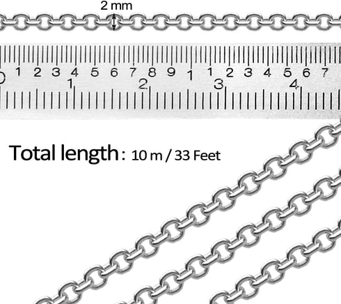33 Feet Stainless Steel Jewelry Chains for Jewelry Making - Silver Chain Roll with 40 Pieces Open Jump Rings & 20 Pieces Lobster Clasps - Silver N...
