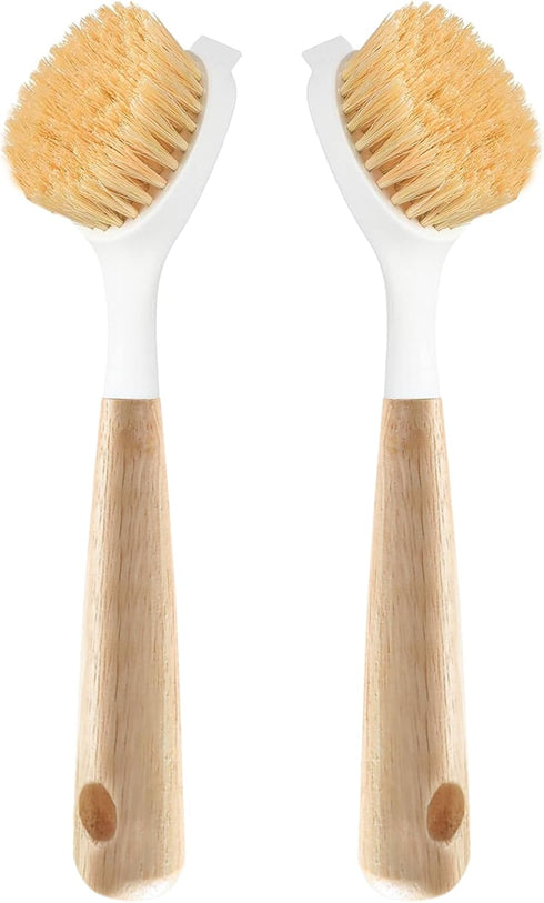 Kitchen Dish Brush Bamboo Handle Dish Scrubber Built-in Scraper, Scrub Brush for Pans, Pots, Kitchen Sink Cleaning, Dishwashing and Cleaning Brush...