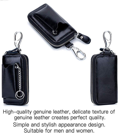 Car key Case Leather Pocket Key Organizer Case Smart Key Chain Remote Key Metal Hook Key Ring Zip Wallet Card Holder...