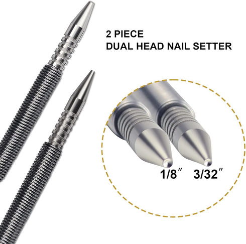2 Pieces Dual Head Nail Setter Spring Loaded Nail Set Spring Nail Punch Hammerless Tool Kit 3/32?& 1/8? Tools 3500 PSI Striking Force Counter Punc...