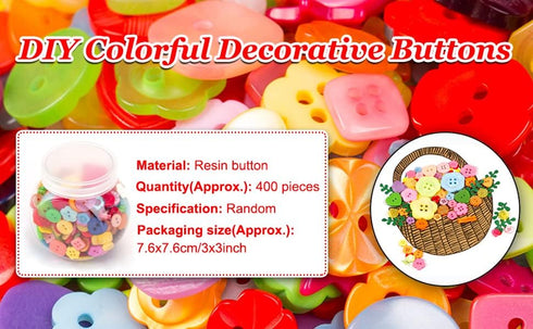 AKOAK 1 Bottle (Approx. 400Pcs) Handmade Candy-Colored Children's Clothing Buttons, Square/Heart-Shaped/Flower-Shaped, a Variety of Shapes and Col...