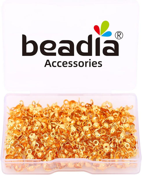 Beadia 18K Gold Plated End Caps Non Tarnish 4x8mm 200pcs for Jewelry Making Findings...