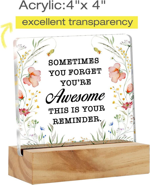 Sometimes You Forget You're Awesome Desk Decor Acrylic Desk Sign Inpirational Acrylic Plaque Home Office Desk Shelf Decoration Gift 4.7"x4.7"...