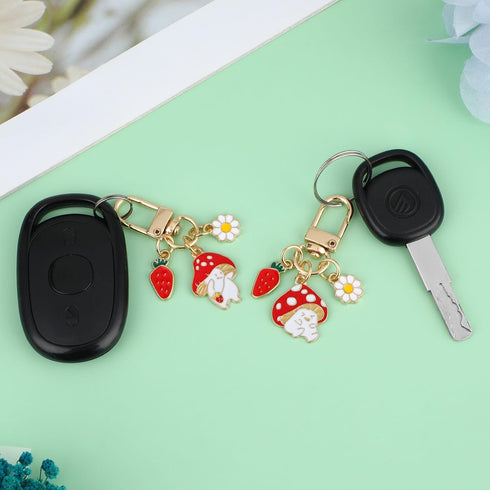 2Pcs Cute Keychains For Women, Kawaii Keychain Strawberry Flowers Keychain Keyring Charms for Women Girls, Key Ring Charm for Purse Backpack...
