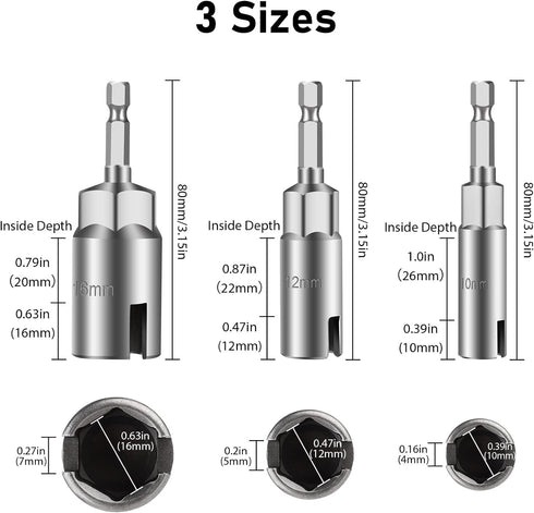 3Pcs Power Wing Nut Driver Set, SUNJOYCO 1/4" Hex Shank Slot Wing Nuts Bolt Driver Hook Drill Bit Socket Wrenches Tools Set for Panel Nuts Screws ...