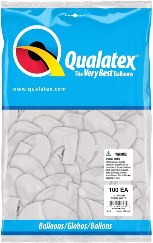 Qualatex 43788 Pearl White Latex Balloons, 11", White, Pack of 100...