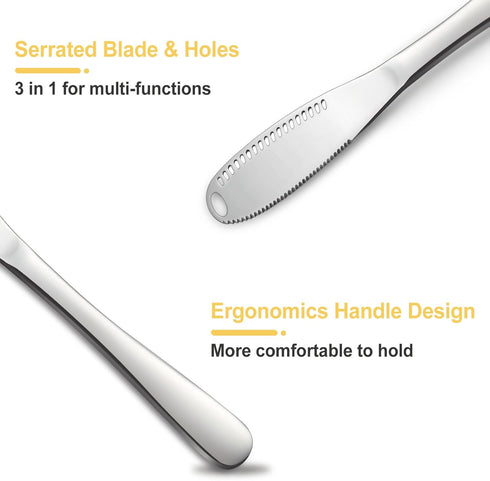 6PCS Butter Knife, 8.7” silver Butter Spreader, 3 in 1 Kitchen Gadgets Serrated, Stainless Steel Butter Knife Spreader, Butter Spreader Knife with...