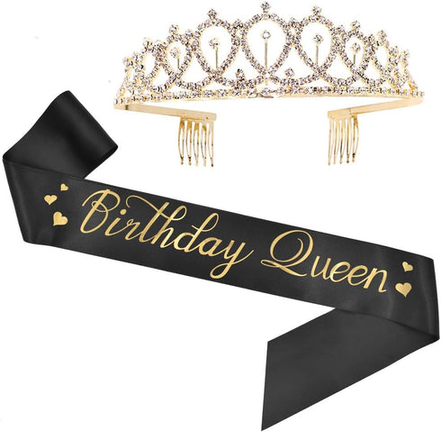 Birthday Queen Sash & Rhinestone Tiara Kit - 15th 16th 18th 21st 30th 40th 50th 60th Birthday Sash Birthday Gifts Birthday Party Favors Supplies a...