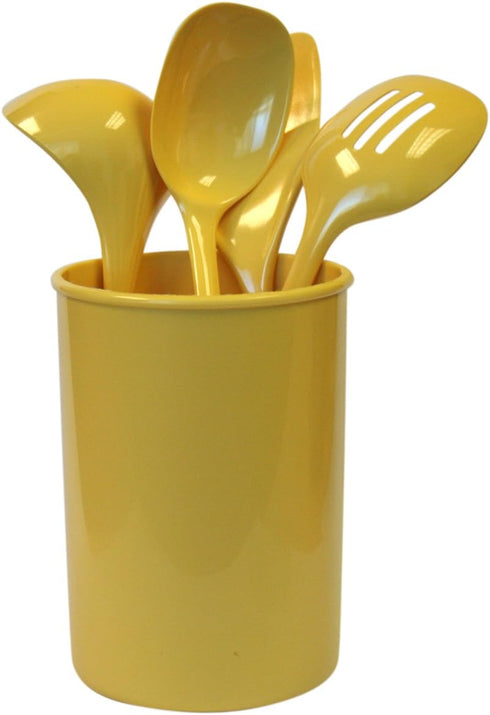 Calypso Basics 5 Piece Kitchen Utensil Holder for kitchen counter, Utensils crock with Heat Resistant Spoon, Slotted Spoon, Ladle, Spatula BPA Fre...