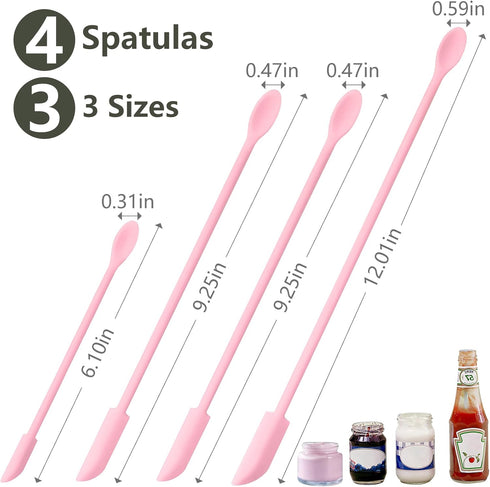 Pink Mini Spatula Silicone Spatula Set of 4, Makeup Spatula Tiny Spatulas for Cosmetics, Small Spatula Beauty Spatula, Rubber Spatula Thin Jar Spa...