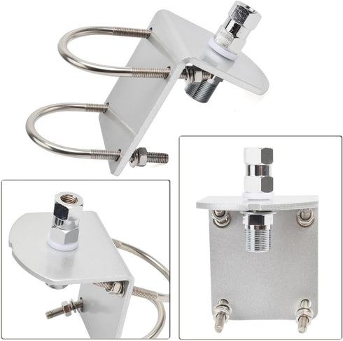 HYS Universal CB Antenna Mount W/ SO239 Stud, Antenna Mast Pole Mount Kits Heavy Duty 2pcs U-Bolt Clamp Bracket, L-Bracket with 10mm(APPR. 0.39inc...