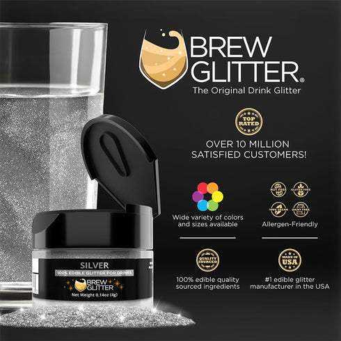 Brew Glitter Silver Edible Drink Glitter 1x 4g Jar for Cocktails, Beer, & Beverages...