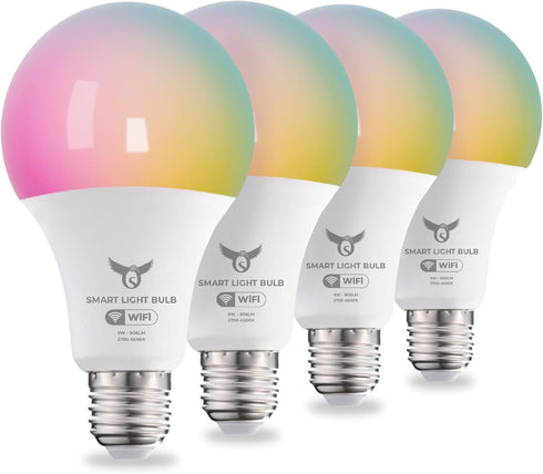 Smart Light Bulbs, 16 Million RGBCW/WW LED Light Bulbs, Music Sync, Bluetooth and Wi-Fi, App Control, A19 E26 9W (60W Equivalent), 806LM (4 Pack)...