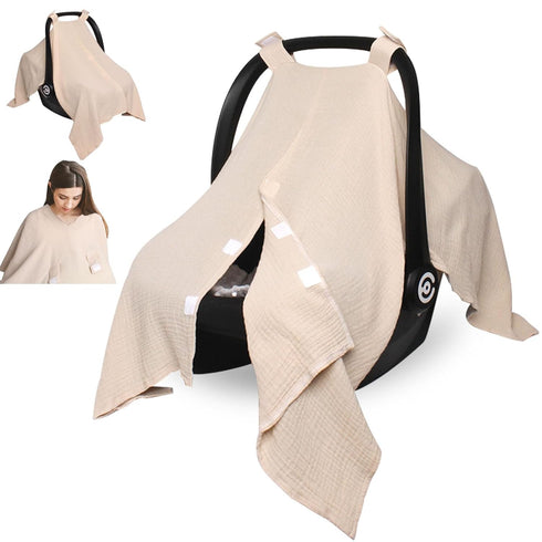 Baby Car Seat Cover Muslin Infant Carseat Canopy, Peekaboo Opening Car Seat Covers, Unisex Large Universal Fit Lightweight Breathable Newborn Brea...