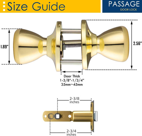 home improvement direct Passage Door Knobs for Hallway and Closet Door, Keyless Non-Locking Interior Door Knob Handle in Polished Brass...