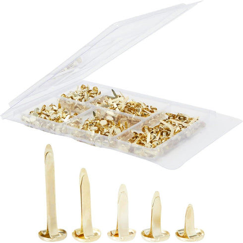 Juvale 500 Pieces Mini Metal Brads for Crafts, Split Pin Brass Paper Fasteners for Scrapbooking, Handmade Cards, DIY Projects, 5 Assorted Sizes (0...