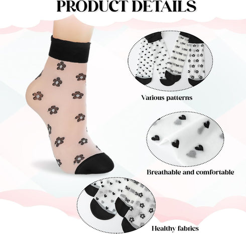 4 Pairs See Through Socks Elastic Womens Sheer Socks Thin Transparent Mesh Socks Clear Nylon Socks Lace Ruffle Sheer Crew Socks Women Fashion...