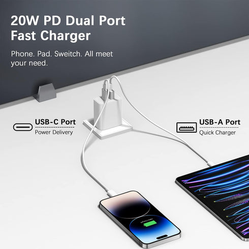 USB C Wall Charger Block, 2-Pack Dual Port PD Power Adapter Fast Charging Block Compatible with iPhone 15/15 Pro/15 Pro Max/15 Plus/14/13/12/11, X...