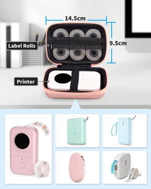 Memoking T02 Hard Storage Case - Compatible with Phomemo D30, SUPVAN E10, NIIMBOT D11, JADENS D110 and More, with Zipper Mesh Pocket, Waterproof D...