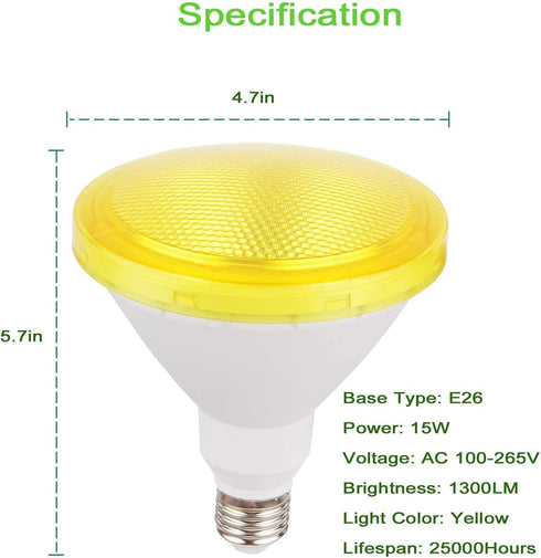 GREENIC Yellow LED Light Bulb, 2 Pack Par38 15W (100W Equivalent) 1300lm, E26 Medium Base Flood Light Bulb for Outdoor, Indoor, Porch, Patio, Yard...