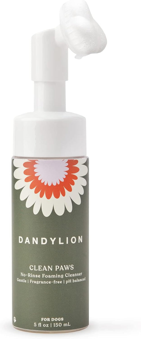 Dandylion Clean Paws | No-Rinse Foaming Cleanser | Gentle, Fragrance-Free, and pH Balanced to Provide a deep Clean Safe for All Dogs | 5fl oz. Bot...
