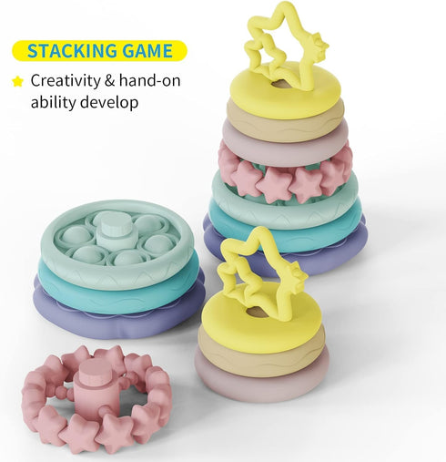 7 Pcs Stacking Toys Baby Toys, Toddler Montessori Sensory Soft Rings Stacker, Teething Infant Toy with Learning, Newborn Essentials Gifts for 6 9 ...
