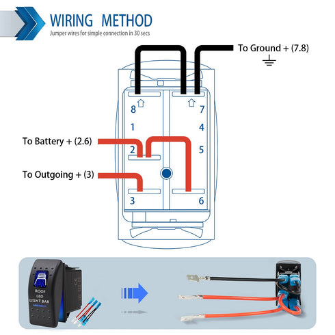 Roof LED Light Bar Waterproof Rocker Switch Toggle - ON/Off Blue LED Light - 12V 20Amp 24V 10Amp, 5 Pin for Automotive Cars Vehicles Marine Boats ...