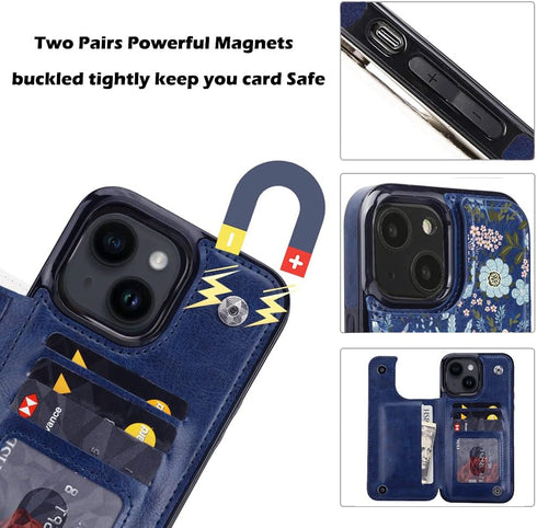 uCOLOR Compatible with iPhone 15 Plus 6.7 inch Wallet Case with Card Holder Slot Folio Flip PU Leather Kickstand Double Magnetic Clasp and RFID Bl...