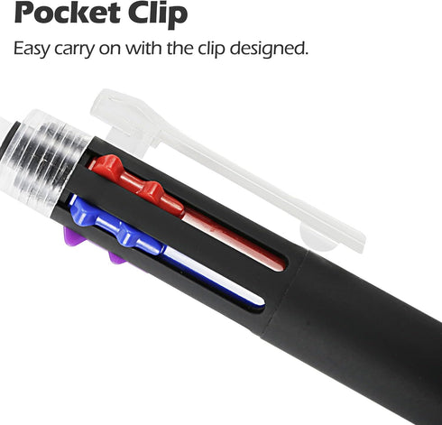 Baile 6 in 1 Multifunctional Ballpoint Pens 5 Colors 0.7 mm Ballpoint Pen and 0.5 mm Mechanical Pencil in One Pen, Pack of 5...