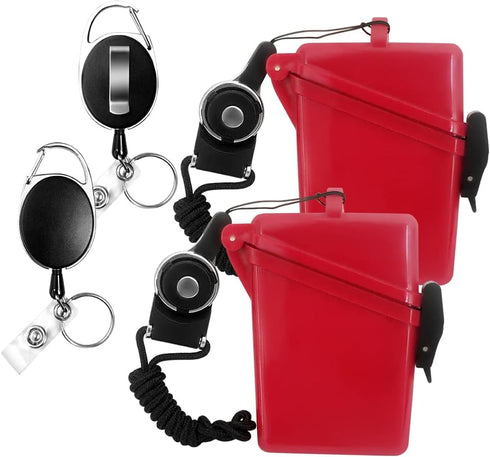 Sport Waterproof ID Card Badge Holder Case with Lanyard Cover Multiple Credit Cards, Registration, ins Card Heavy Duty Durable Locker Dry Box (Red...