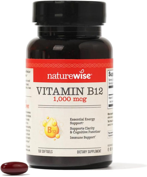 NatureWise Vitamin B12 1000 mcg - B12 Vitamin Supplement for Supporting Energy Levels, Mental Clarity, Nervous System Health - Easy-to-Swallow, Gl...