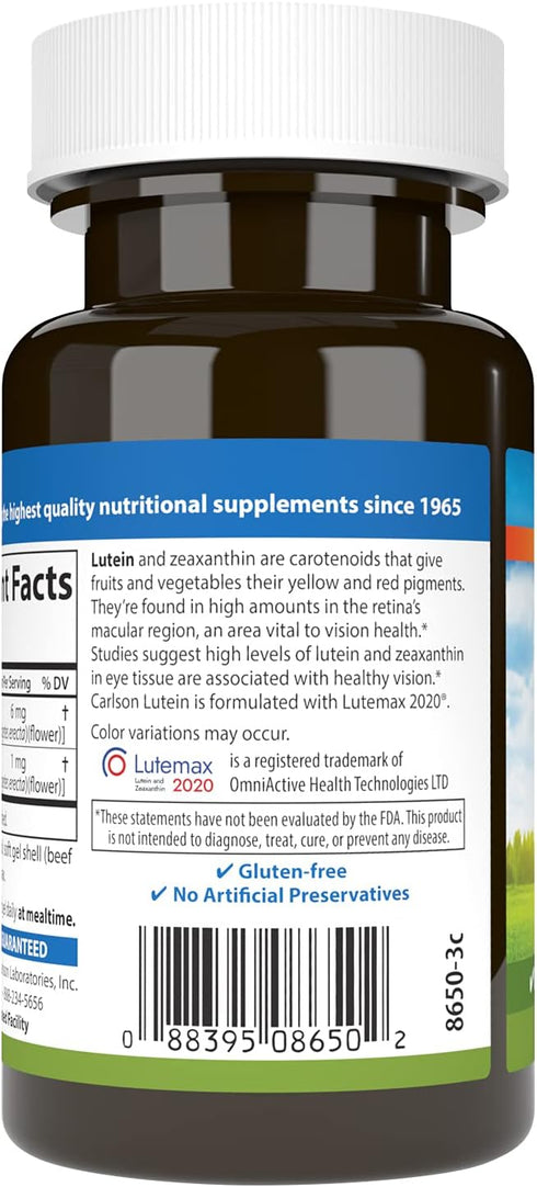 Carlson - Lutein, 6 mg, Healthy Vision & Eye Function, Antioxidant, 60 Softgels...