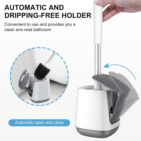 SetSail Toilet Brush and Holder, Automatic Bowl Brushes for Bathroom Ventilated Cleaner Scrubber Cleaning, White-pp...