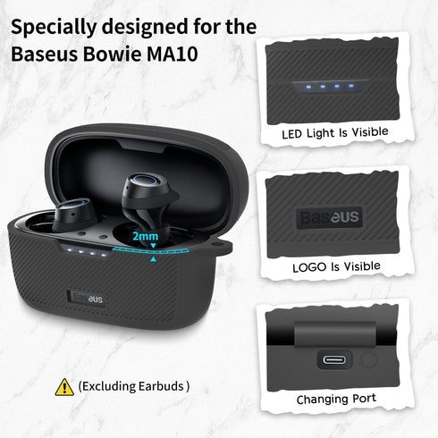 Silicone Case Compatible with Baseus Bowie MA10, Shock-Proof Waterproof Portable Protective Cover for Baseus Bowie MA10 Wireless Earbuds [Front LE...