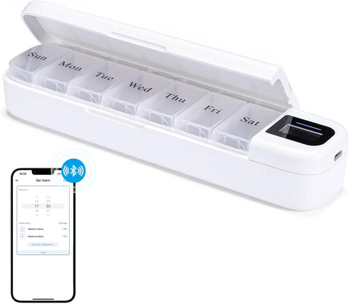 Odaro Smart Weekly Pill Organizer with Alarm - Bluetooth Pill Dispenser 7 Day, Vitamins Pill Box Reminder for Elderly (White)......