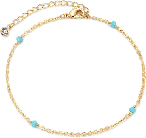 Bemoly Gold Anklet 14K Gold Plated Boho Beach Simple Dainty Charm Cute Tiny Lucky Star Turquoise Eye zircon Handmade Foot Jewelry for Women...