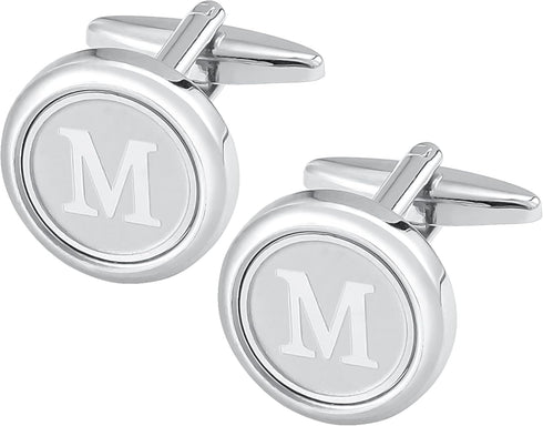 Silver Initial Cufflinks and Tie Clip Set for Men Stainless Steel Personalized Tuxedo Shirt Cuff Links Letter Alphabet A-Z Gift for Father Husband...