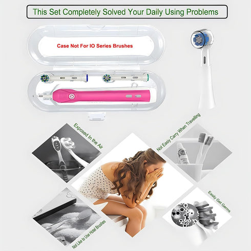 Electric Toothbrush Travel Case for Oral-B Toothbrushes & 6Pcs Reusable Toothbrush Head Covers Compatible with Oral B Electric Toothbrush Heads (W...
