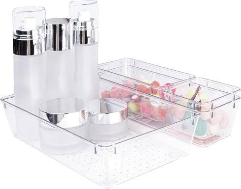4 PCS Clear Plastic Drawer Organizer, Desk Drawer Divider Organizers and Storage Bins for Makeup, Jewelry, Gadgets for Kitchen, Bedroom, Bathroom,...