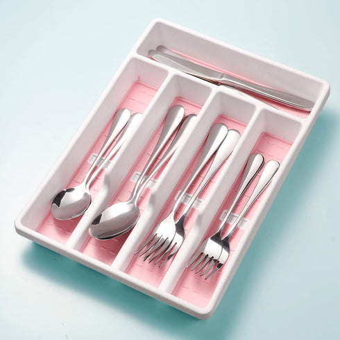 Silverware Organizer with Icons?Plastic Cutlery silverware Tray for Drawer?Utensil Flatware Tableware Organizer for Kitchen with Non-slip TPR,Fits...