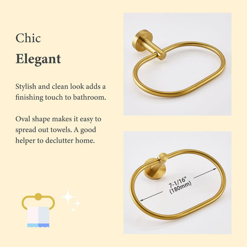 Towel Ring Brushed Gold, Suyar SUS304 Stainless Steel Towel Holder, Hand Towel Rack for Bathroom, Wall Mounted...