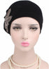 Qhome Fashion Women's Elegant Soft Velvet Turban Beanie with Beaded Flower Hat Chemo Cap Liner for Cancer Hair Loss Ladies...